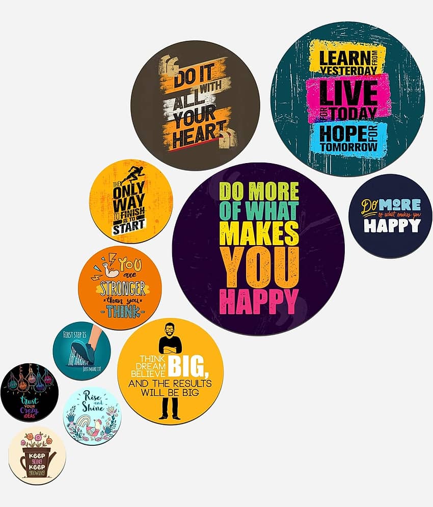 SNDArt Set Of 11 Modern Art Motivational Quotes Round Self Adhesive Wall Decor Gift Items Digital Reprint 21 inch x 26 inch