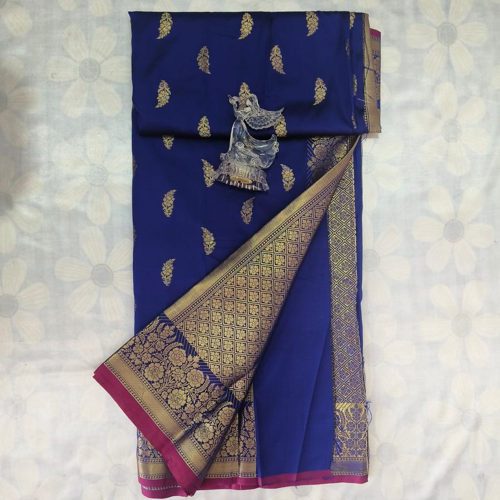 Soft Silk Saree with Blouse - Blue view 2