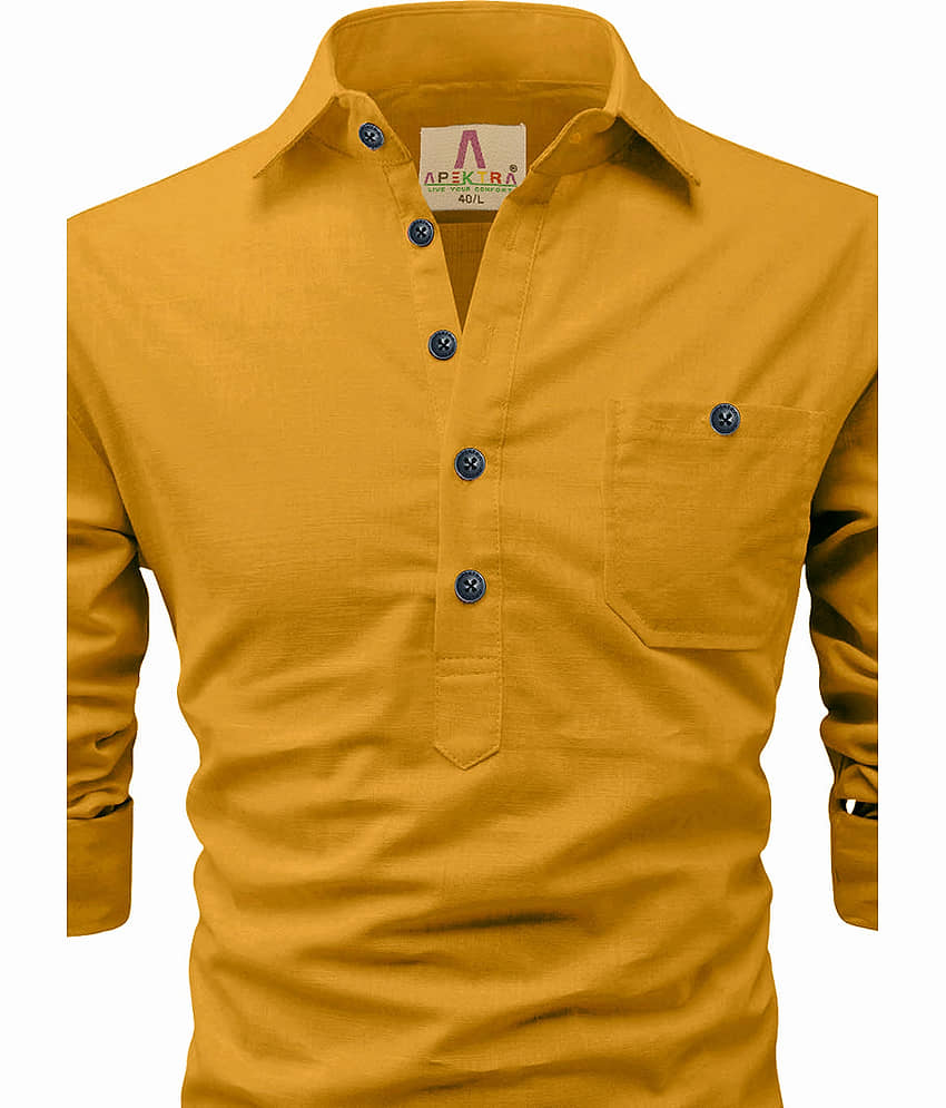 Apektra Peach Cotton Men's Shirt Style Kurta ( Pack of 1 ) view 2
