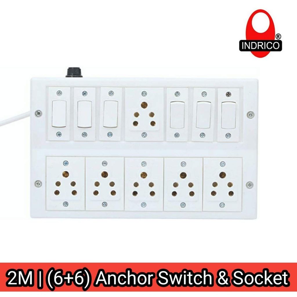 INDRICO? Heavy Duty (6+6) Anchor 1.5mm 3 Core Heavy Wire Extension Board (White) (2 Meter Cable) view 2