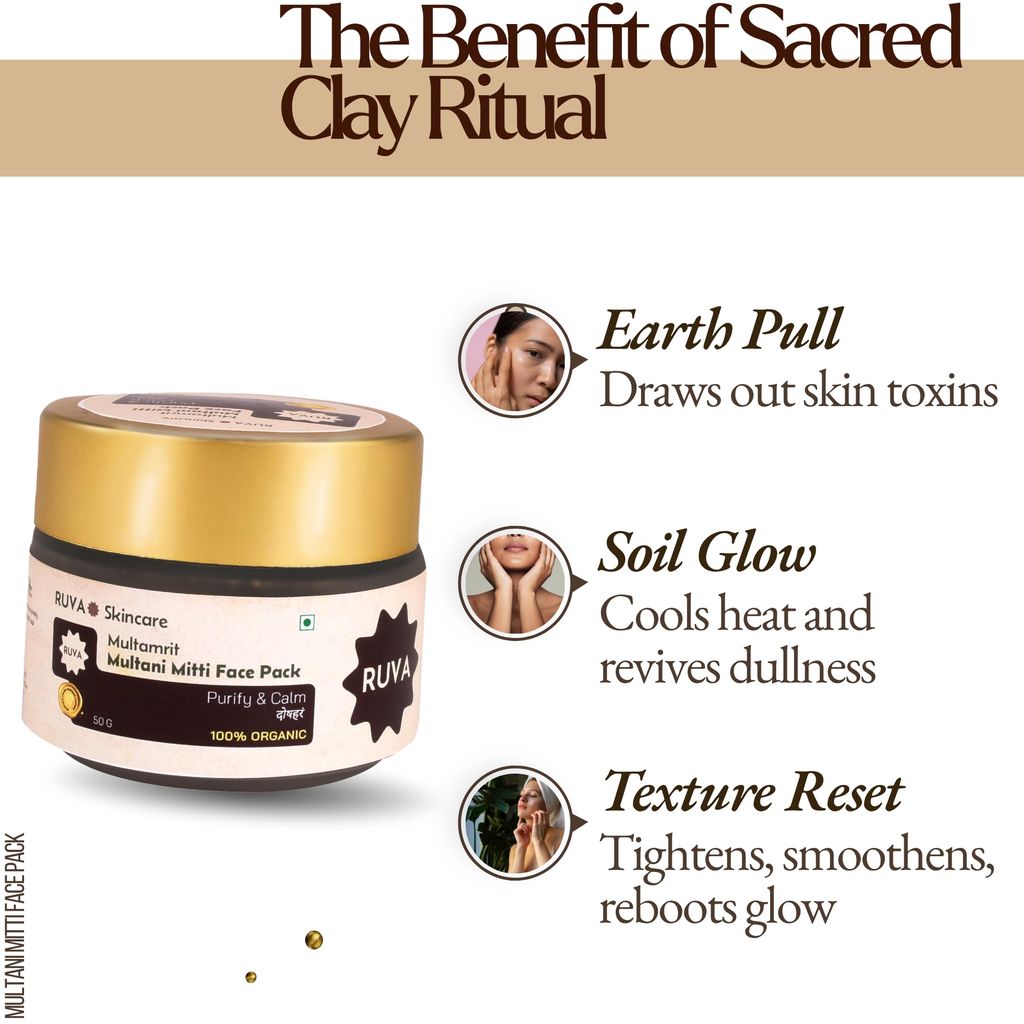 RUVA Ayurvedic Multani Mitti Face Pack | Sun-Dried Sacred Clay Mask for Oily Skin, Pores & Acne Detox | For All Skin Types � Men & Women view 2