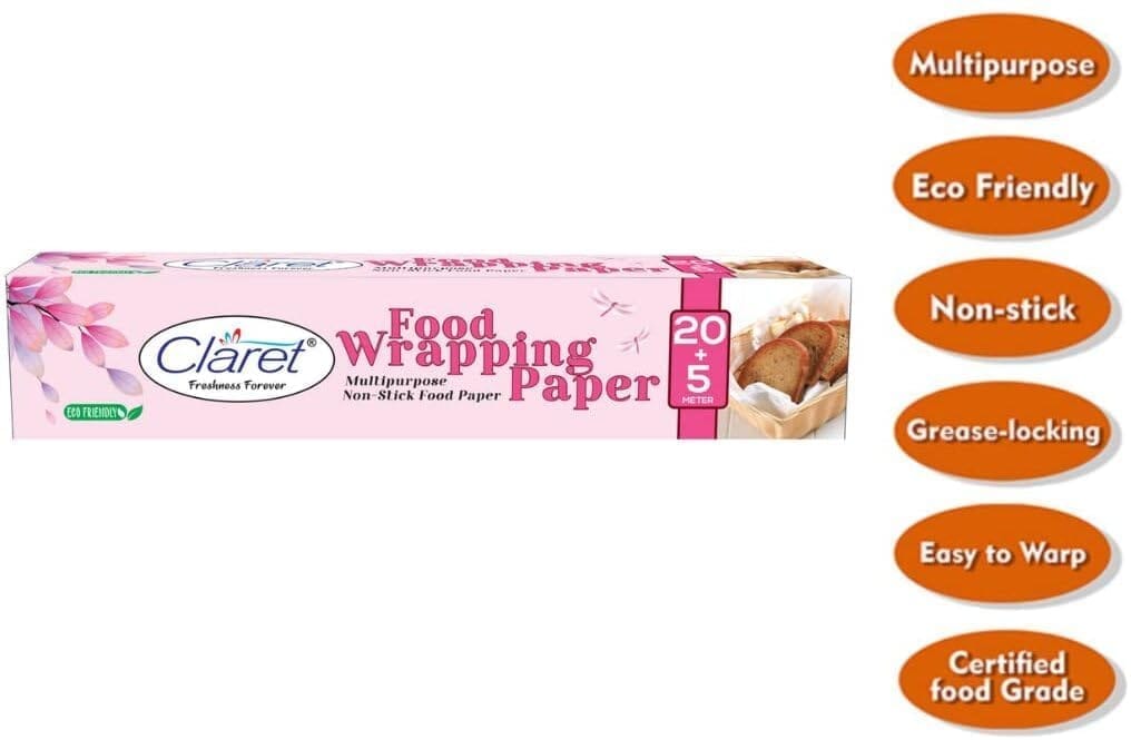 Claret 20+5M Printed Food Wrapping Butter Paper Roll - Keeps Food Fresh & Hygienic, Multipurpose Use for Packing, 1-Pack, Pink Design view 2