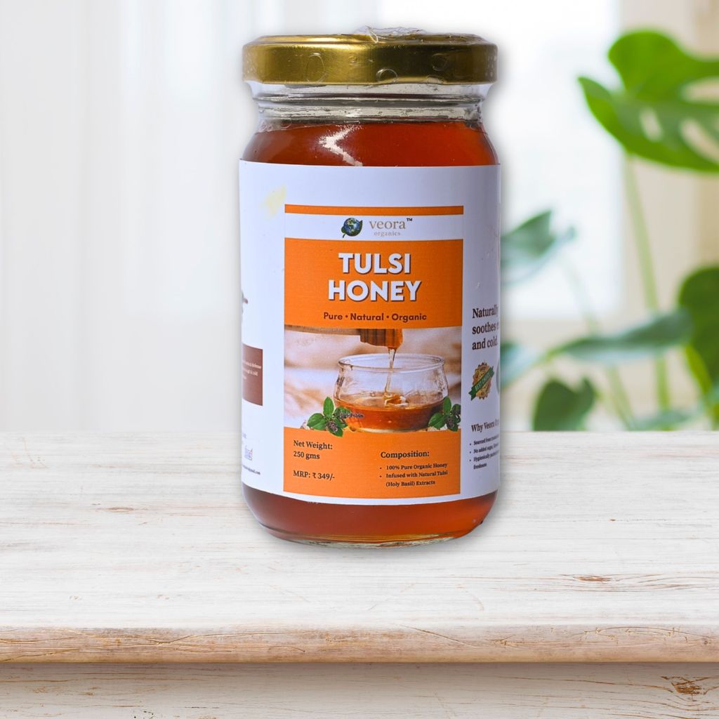 Veora Organics Tulsi Honey | 100% Pure & Natural Honey with Tulsi (Holy Basil) | Raw Unprocessed Honey | Immunity Booster for Cough, Cold & Throat Relief | Natural Sweetener | 250g