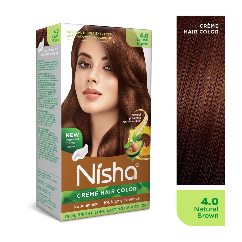Nisha Creme Hair Color Natural Brown 60g Pack of 2, Permanent Hair Colour, No Ammonia, 100% Grey Coverage view 2