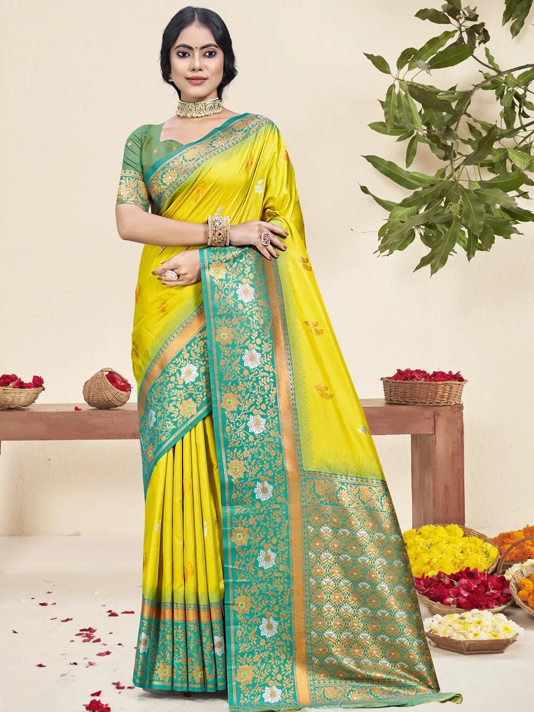 Yellow Silk Saree view 2
