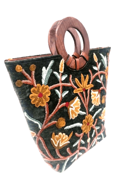 Floral Tapestry Tote Bag with Wooden Handles view 2