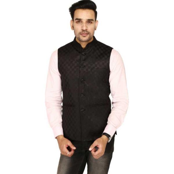 Traditional Checked Sleeveless Black Jacket