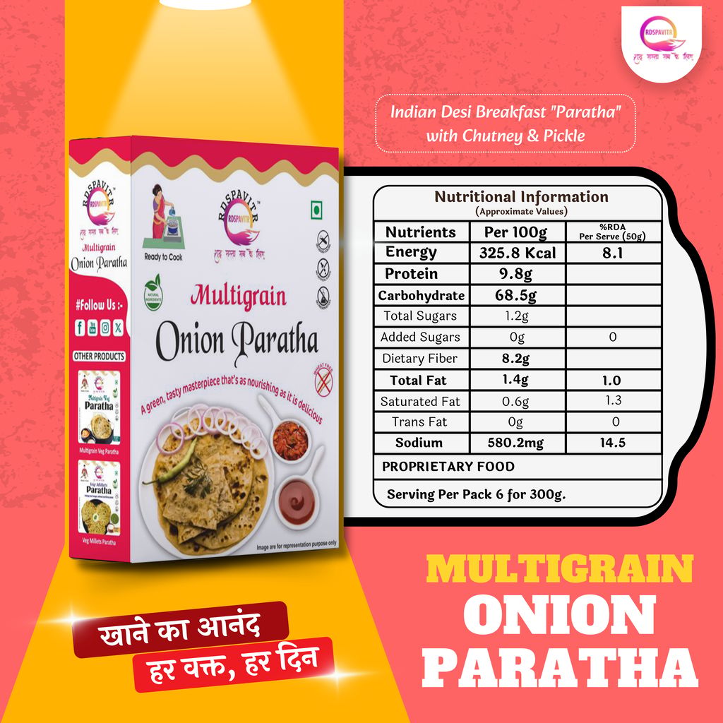 Multigrain Onion Paratha | Paratha Premix 300 Gm, Peanut Chutney 50g and Mix Pickle 50g | Ready To Cook | No Preservative | Made With Natural Ingredients view 2