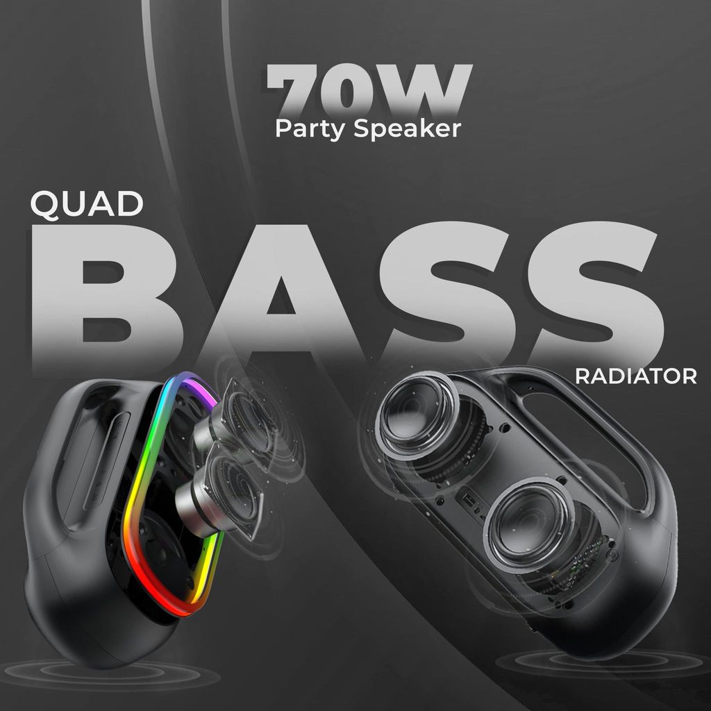 iGear Grape Portable Wireless Speaker with 70W Output, with Wireless Rechargeable MIC, RGB LED's, TWS Mode, Multi-Compatibility Modes, IPX6 Water Resistance, EQ Modes, with Type-C Charging view 2