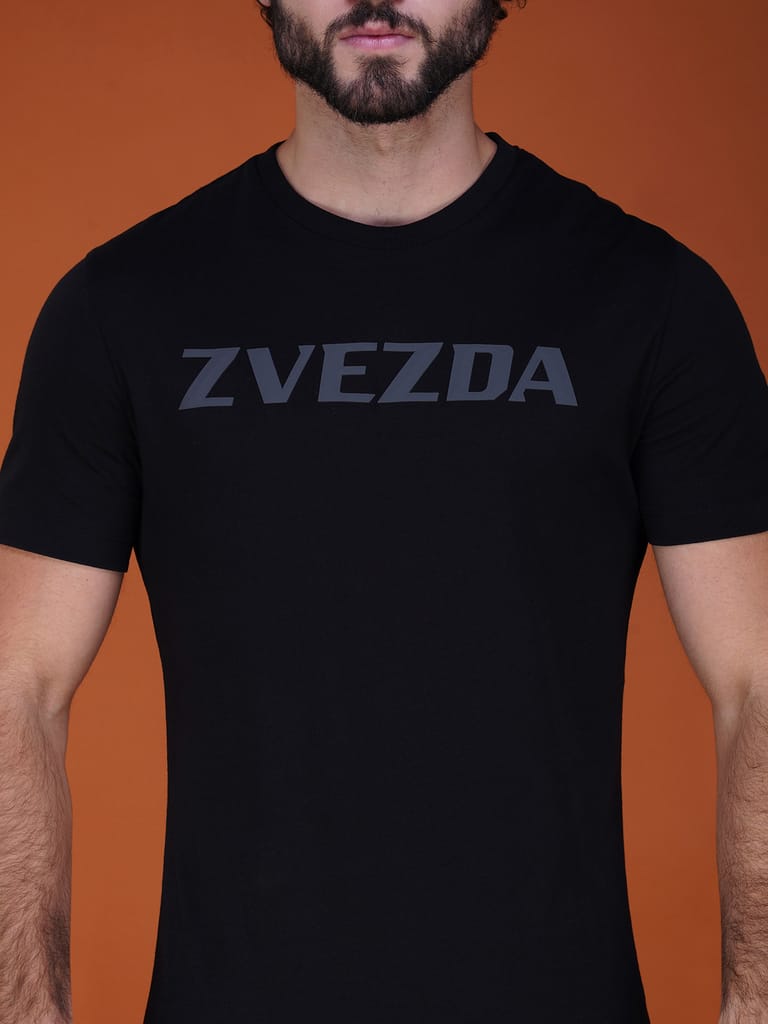 Men’s Round Neck Branded Cotton Jersey T-Shirt Black view 2