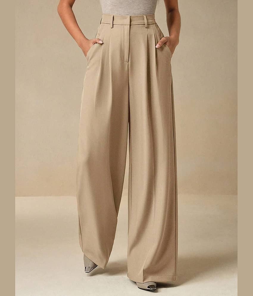 kotty Women Rayon Blend Casual Trousers ( Beige ) view 2