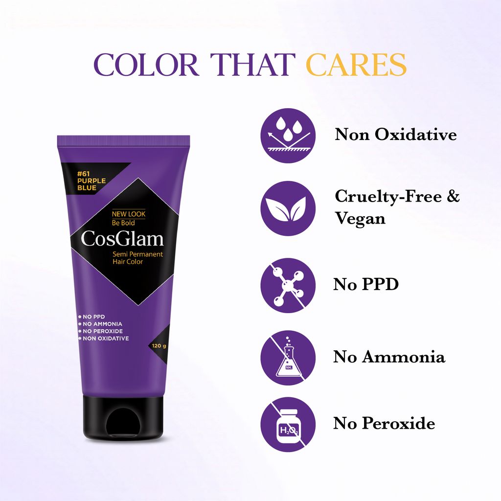 COSGLAM Semi Permanent Hair Color Purple Blue 120g and Hair Color Remover 70ml, Switching Shades Made Easy view 2