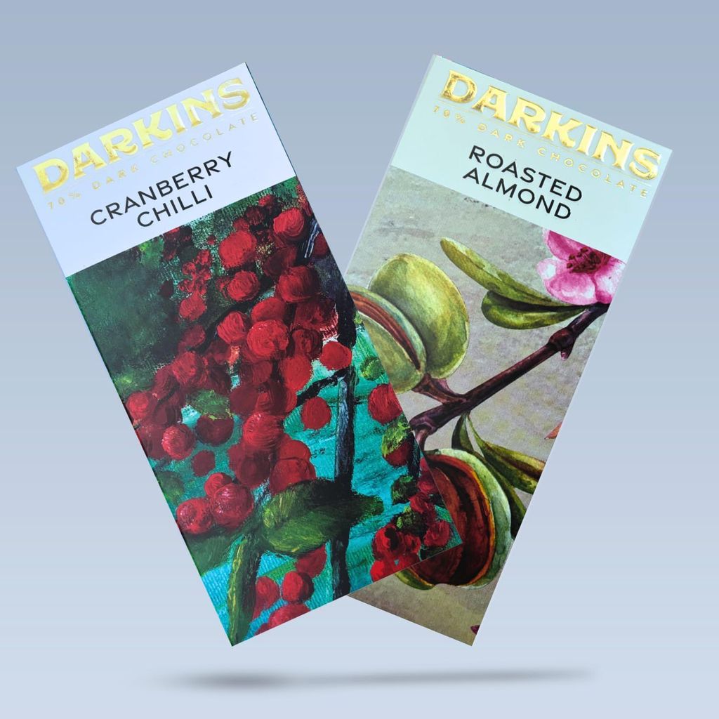 DARKINS Dark Chocolate | 70% Chocolate Cranberry & Chilli | 70% Chocolate Roasted Almond | Gluten-Free | Hand Crafted | Unrefined Cane Sugar | Natural Chocolate Bar | 50 Gm Each Pack of 4 view 2