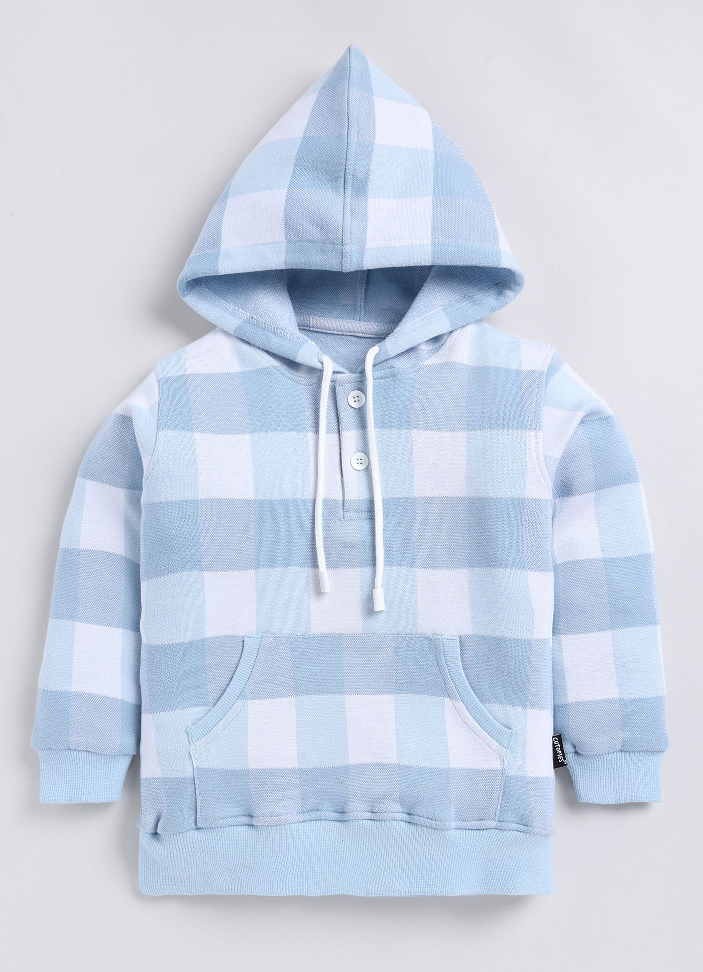 Boys Blue and White Checkered Pullover Hoodie
