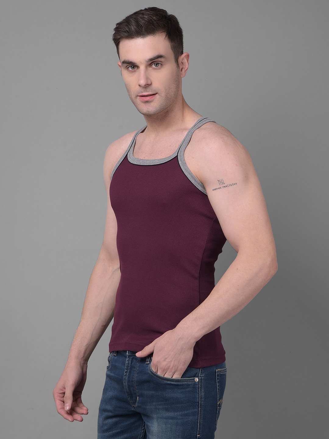 Men's Assorted Pack of 5 Solid Combed Cotton Racerback Styled Gym Vest view 2