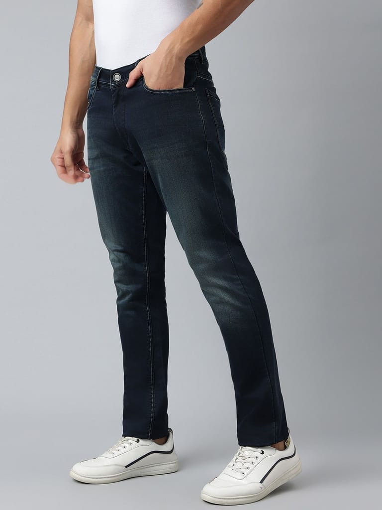 Men Indigo Tint Slim Fit Washed Mid Rise Stretchable Jeans view 2
