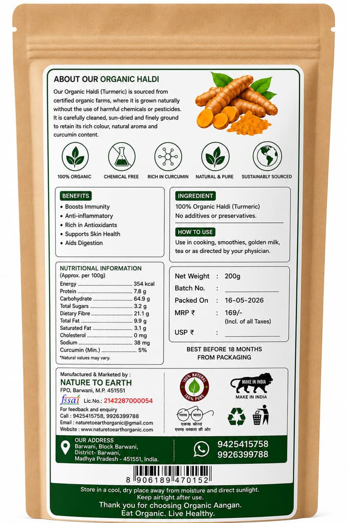 Organic Aangan Organic Haldi Powder 200g view 2