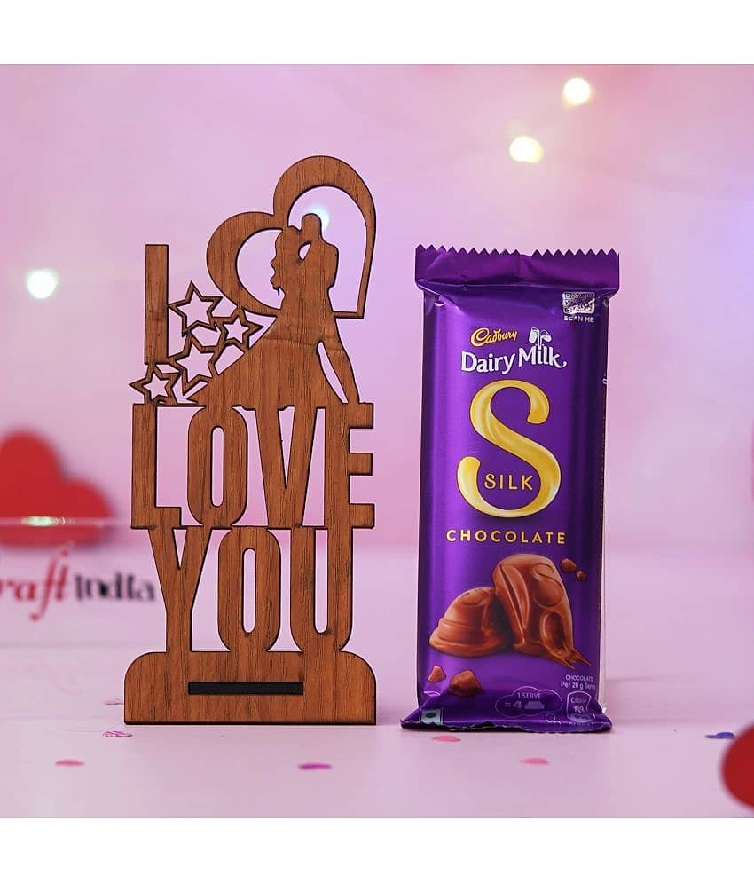 eCraftIndia Couple with I Love You Valentine's Showpiece & Dairy Milk Silk Chocolate-400gm view 2
