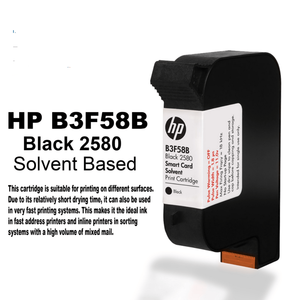 HP 2580 Black Solvent Ink Cartridge 12.7mm for TIJ Inkjet Coding and Marking Printer