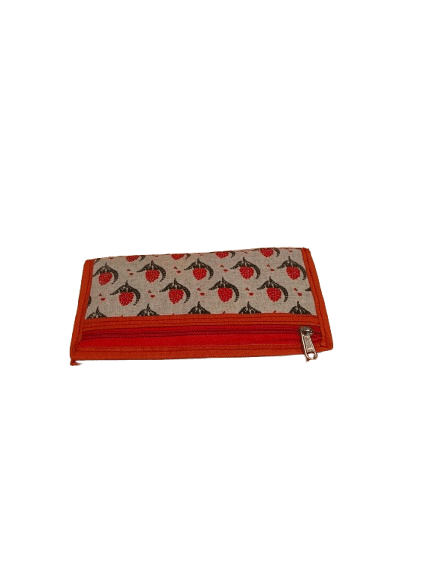 Handcrafted Cotton Fabric Wallet with Zipper Closure and Multiple Compartments for Women (Orange and White) view 2