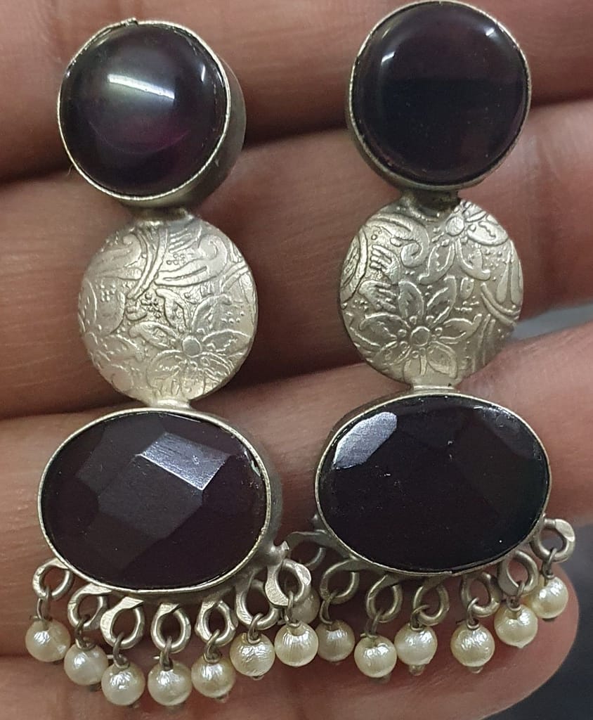 German Silver Oxidized beautiful Earrings view 2
