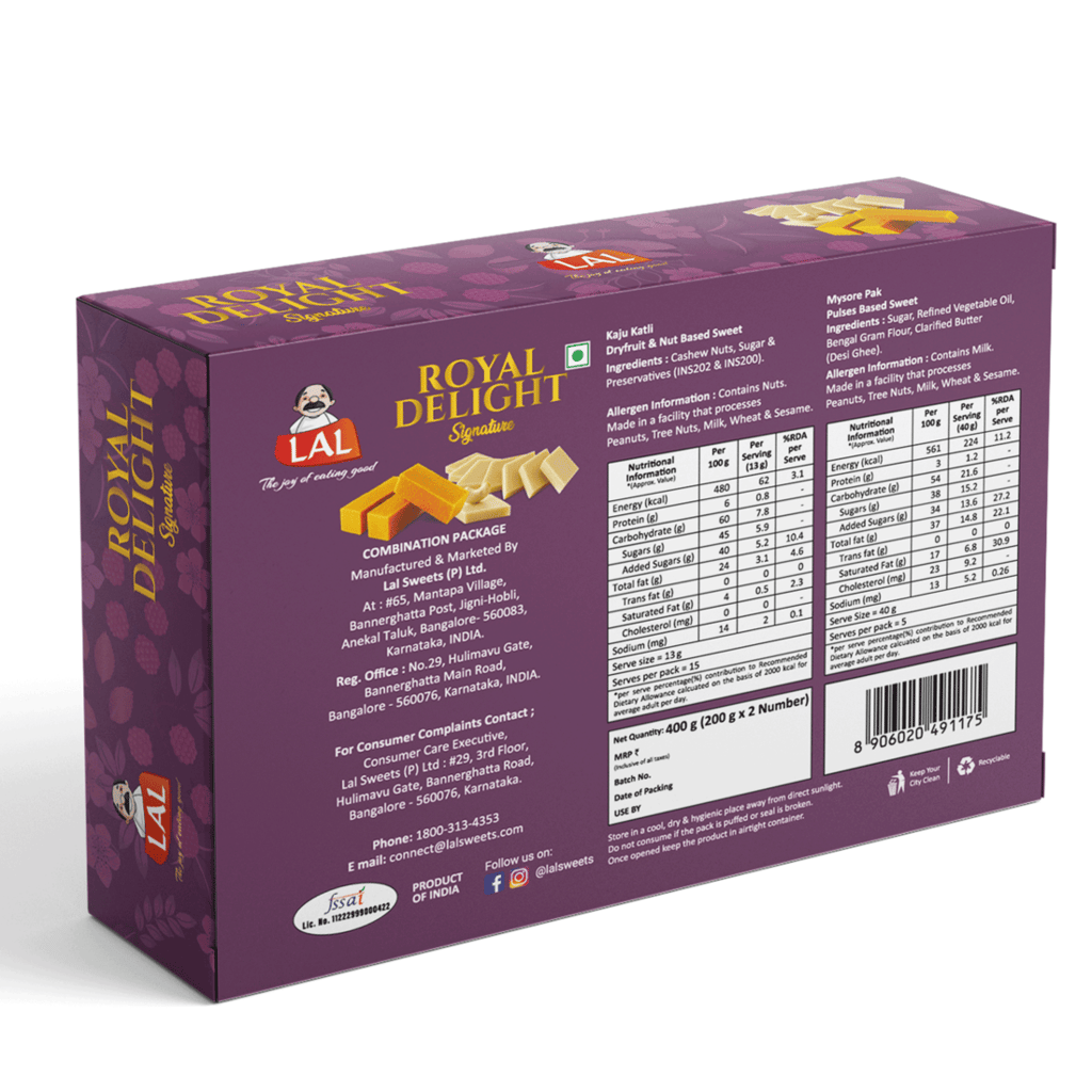 Lal Sweets Royal Delight 400g (Pack of 1) || Made with Fresh Cashew Nuts || Cow Ghee Mysore Pak || Indian Traditional Kaju Mithai view 2