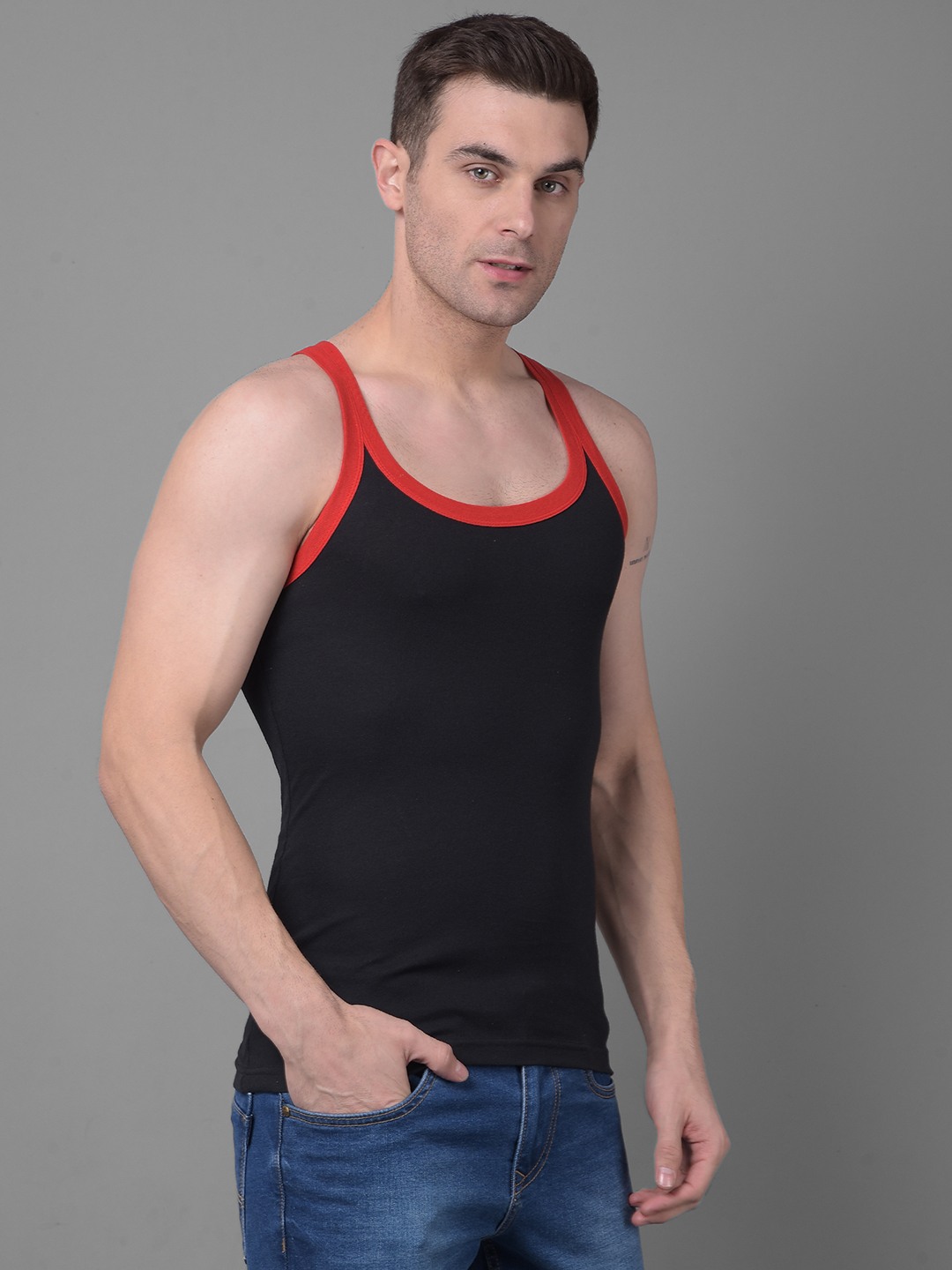 Men's Assorted Pack of 3 Solid Combed Cotton Racerback Styled Gym Vest view 2