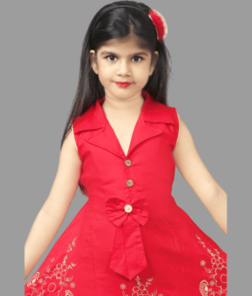 JCT DRESSES Crepe Frock For Girls ( Pack of 1 , Red ) view 2