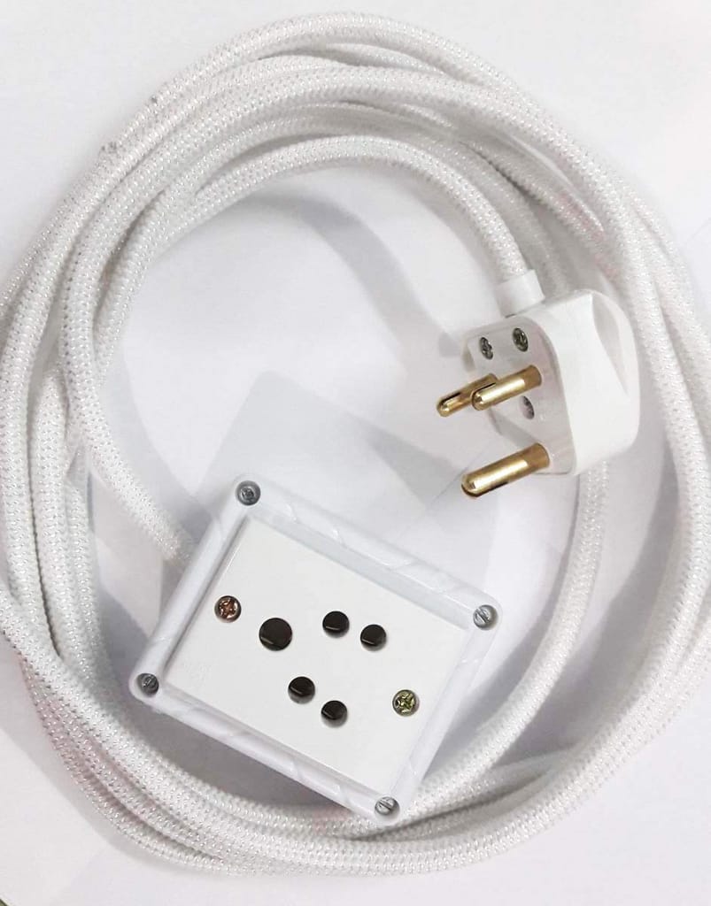 Tia 1 Sockets Power Extension with 3 m Cotton Cord, Anchor Socket and 6 A Plug (White) view 2