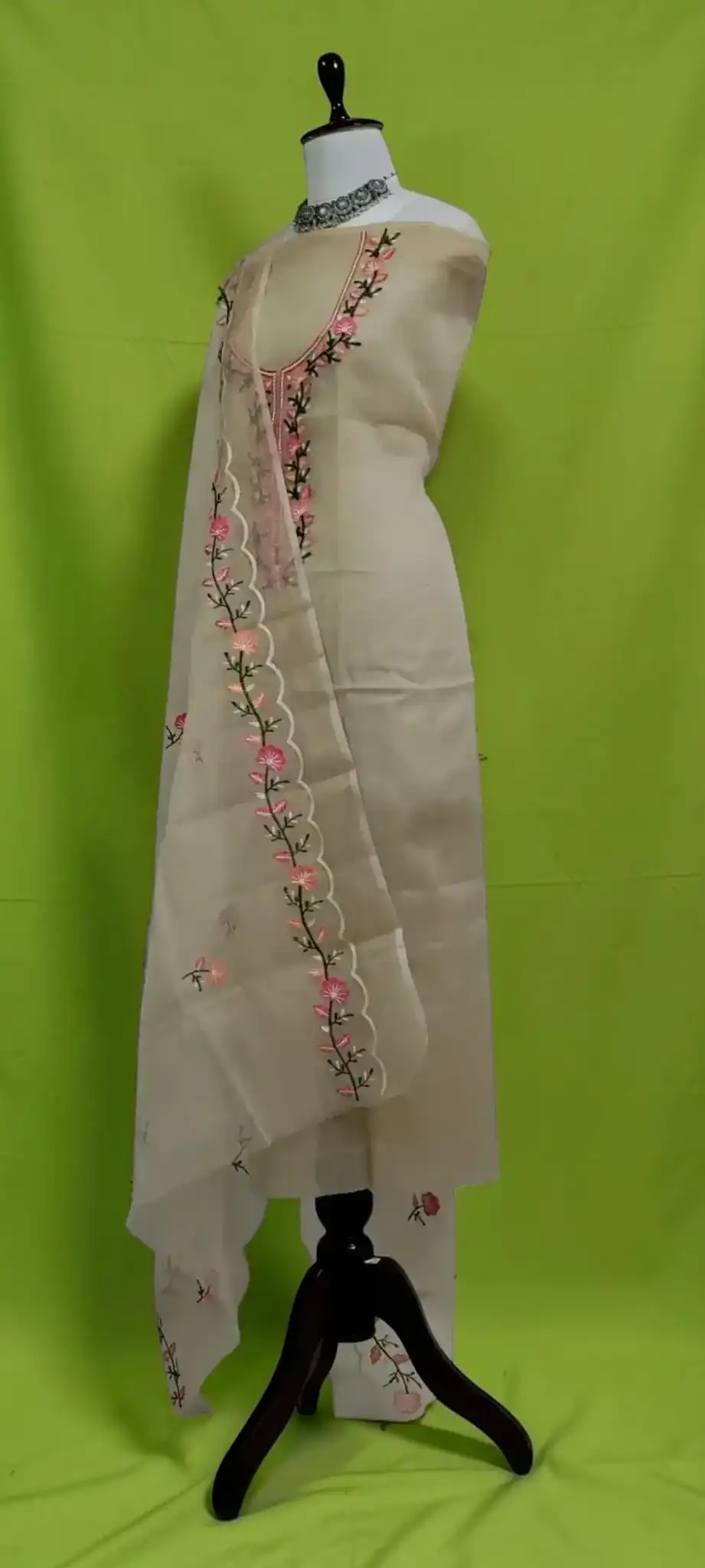 Kota Doria Cotton-Silk Dress Material, Gota Patti, Biscuit Floral view 2