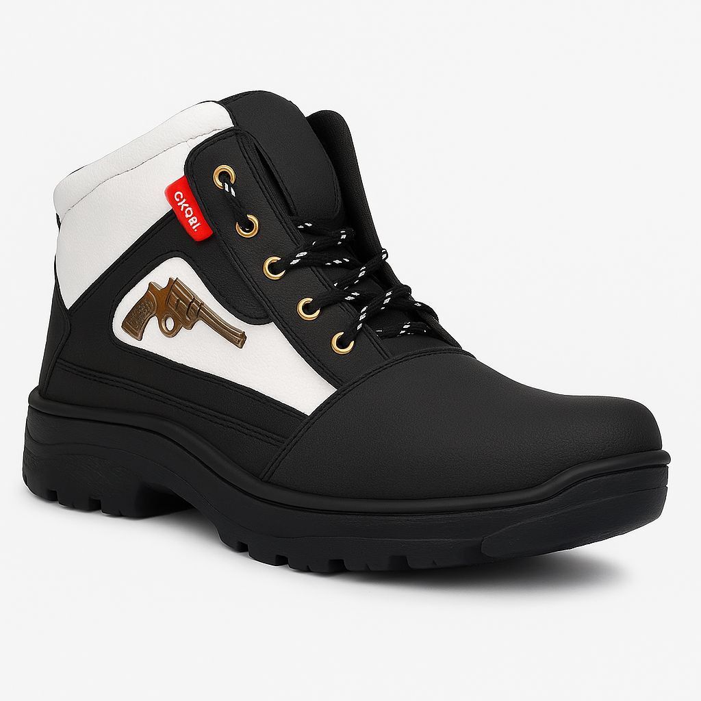 WUGO::Latest Fabulous Men Solid Faux Leather Gun Boots | Stylish Lace-up Casual Boots with PVC Sole For Men's & Boys (Free Home Delivery) view 2