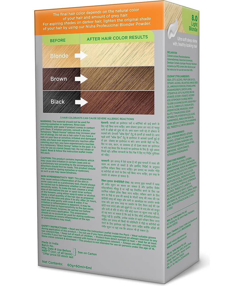 Nisha Creme Hair Color 8.0 Light Blonde 120g Pack of 2, Permanent Hair Colour for Long Lasting Hair, 100% Grey Coverage view 2