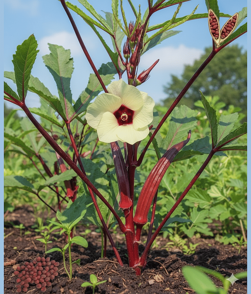 Red Okra Bhindi Hybrid (Lady's Finger) pack of 30 seeds view 2