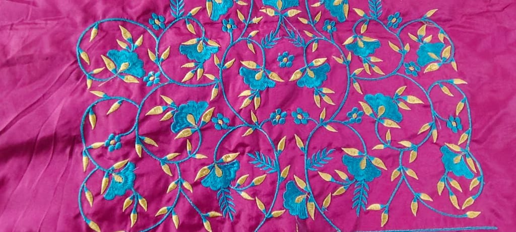 "Exquisite Hand-Embroidered Blouse Neckline Design with Floral Motifs" view 2