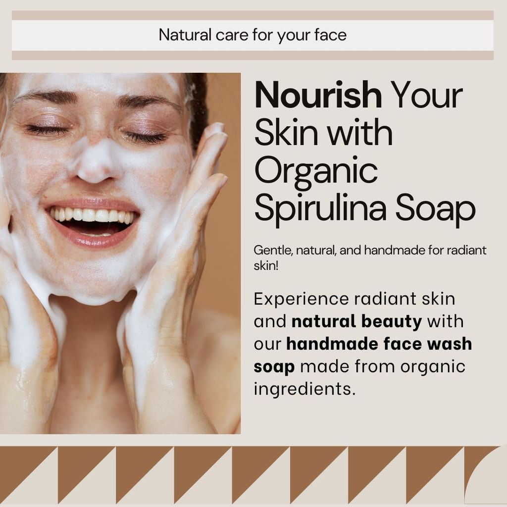 SK&S Farming Homemade- Natural and Organic Spirulina Soap with Aloe Vera, Tulsi, Nim, sandalwood and Turmeric for Anti-Acne, Anti-Aging, Skin Brightening and removes the dullness view 2