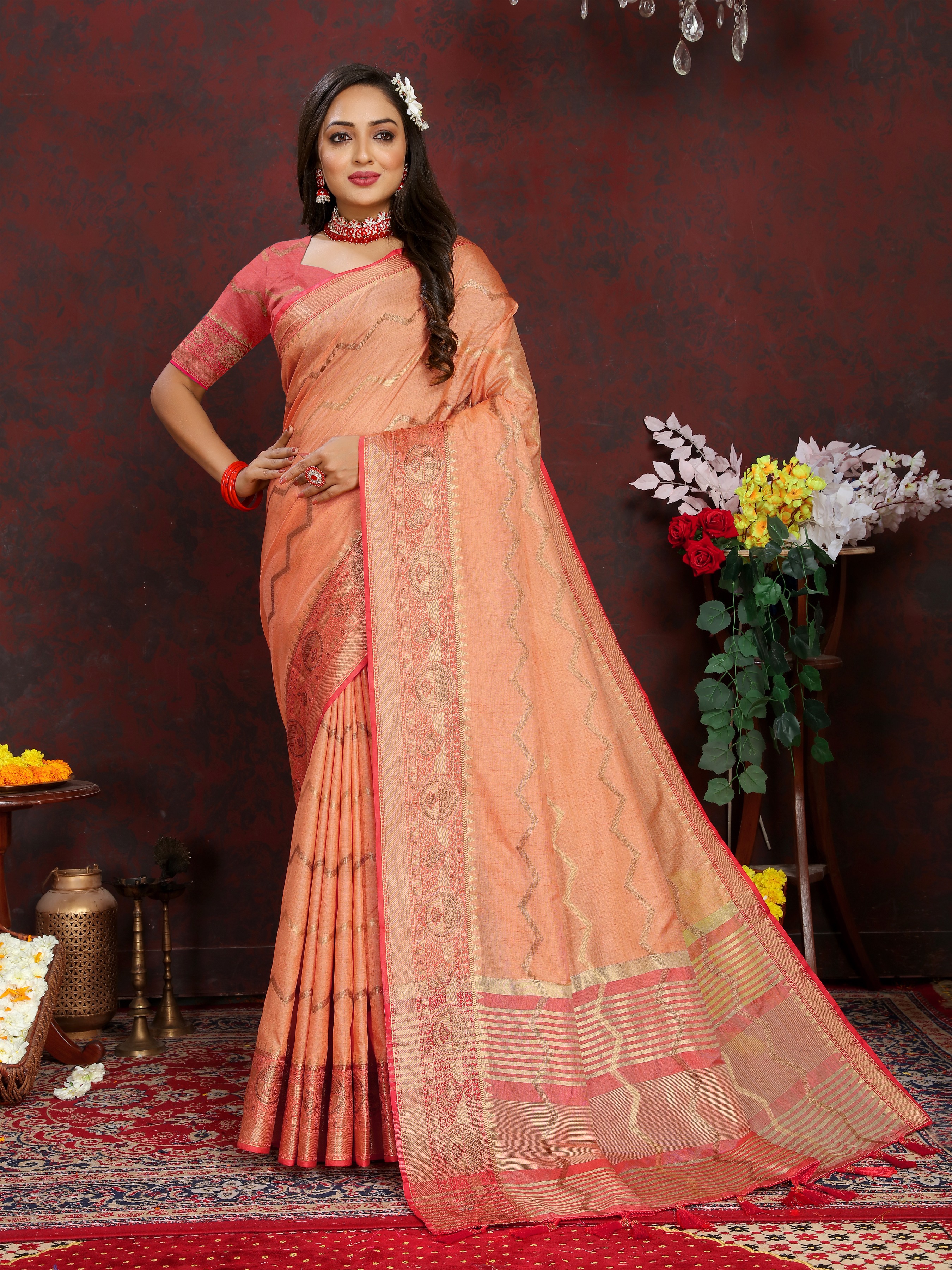 Soft katan silk saree with zari weawing design... view 2