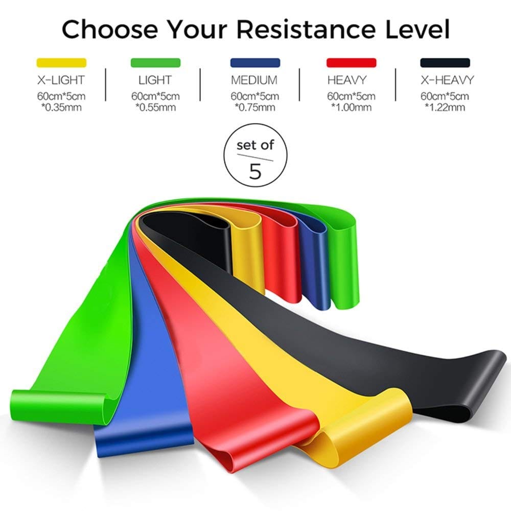 QUXIS Resistance Bands Set for Men and Women, Pack of 5 Different Levels Elastic Band for Home Gym Long Exercise Workout – Great Fitness Equipment for Training, Yoga – Free Carrying Bag view 2