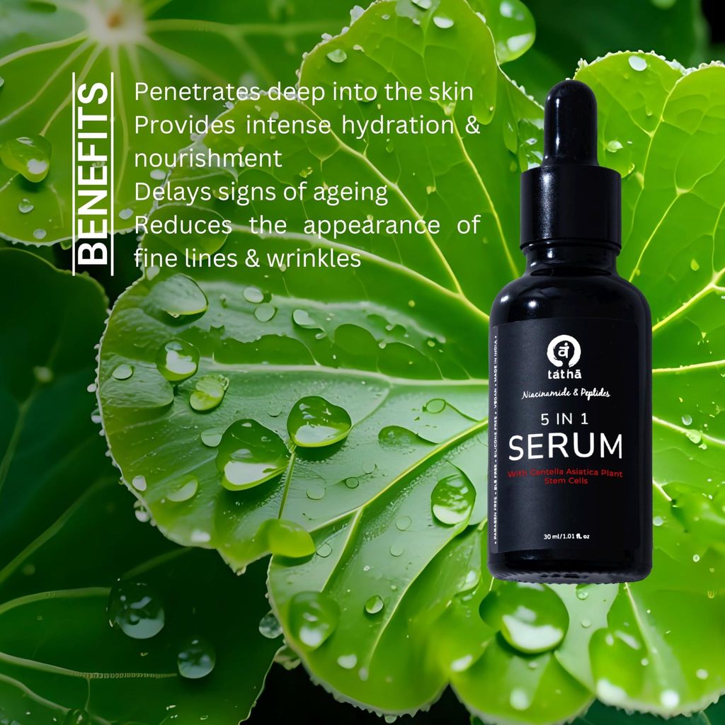 Tatha 5-in-1 Serum With Niacinamide, Peptides & Centella Asiatica Plant Stem Cells | Intense Hydration, Anti-Aging, Anti-Acne | Non-Greasy & Gentle on Skin | For All Skin Types | Derma Tested | 30ML view 2