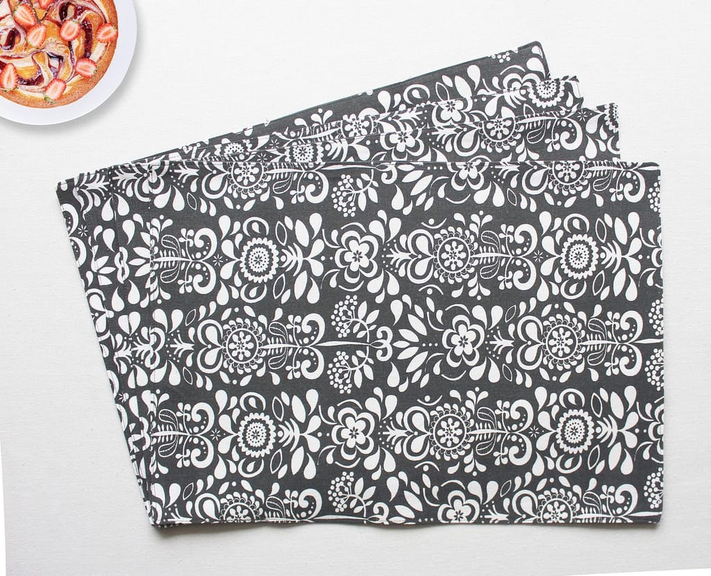 Airwill, Cotton Damask Pattern Dining Table Placemats, 33x48cms (Grey) - Pack of 4 pcs view 2