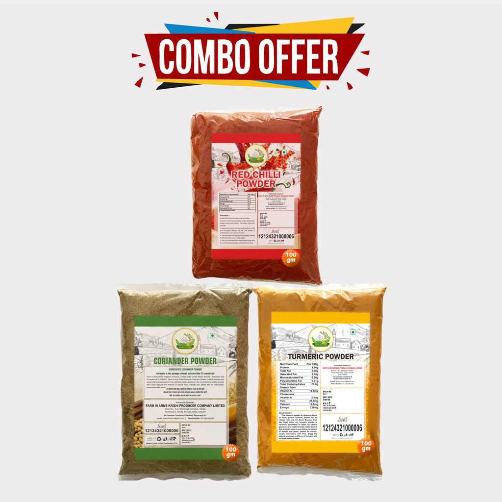 Combo pack of Red Chilli, Turmeric & Coriander Powder - 300gm (Pack of 3) by Arms Krishi, Pure Spices & Natural Color. view 2