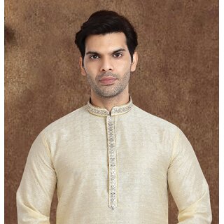 Raivat Ethnic Cream Colour Jacquard Silk Brocade Kurta Pajama 1224 view 2