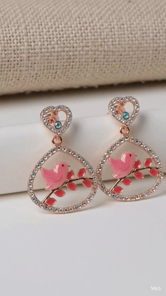 Elegant Rose Gold Crystal Bird-in-Cage Drop Earrings view 2