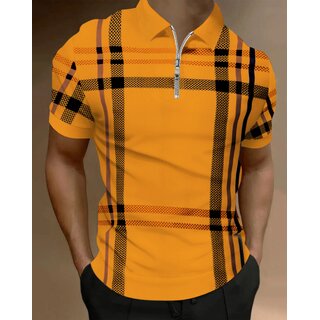AUSK Mens Casual Printed Cotton Blend Mustard & Black Summer wear Co-ords set of T-Shirt & Trakpant view 2