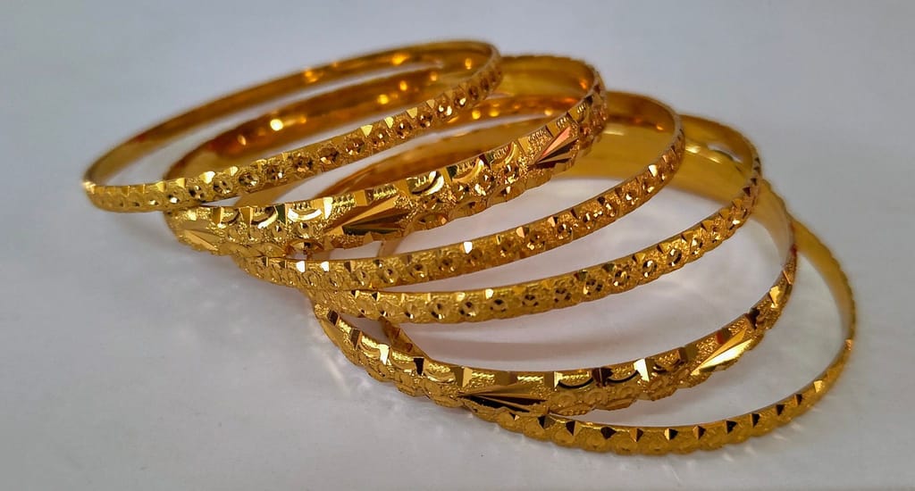 Gold Bangles Set of 6 for Women - Gold plated- Textured Finish - 2.8 Inches Diameter view 2