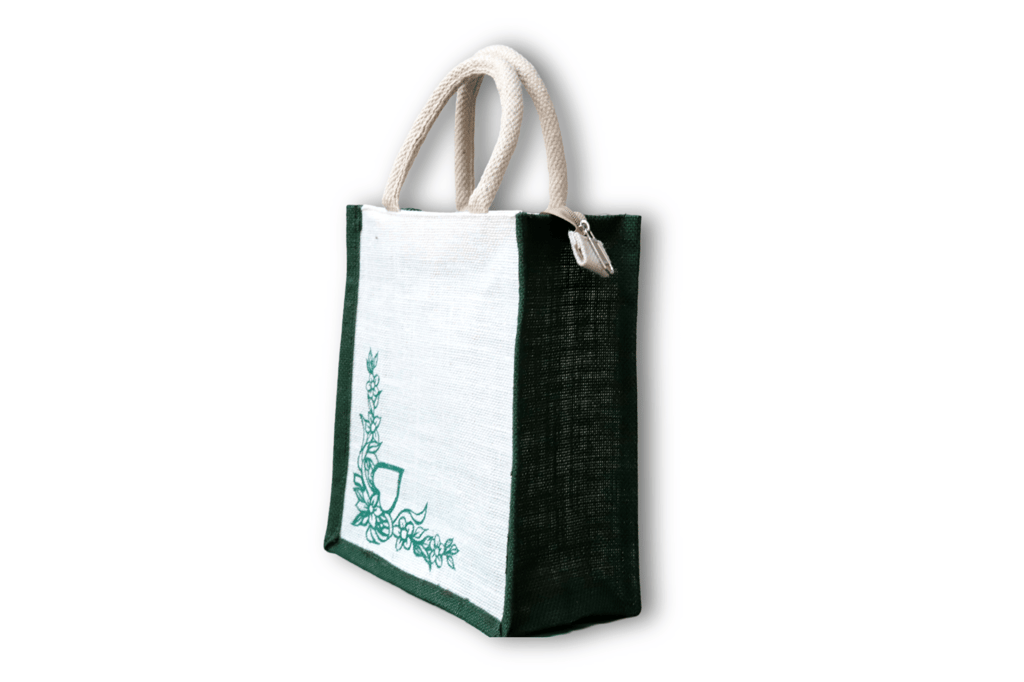 Stylish and Eco-Friendly Jute Tote Bag with Green Floral Embroidery bag view 2