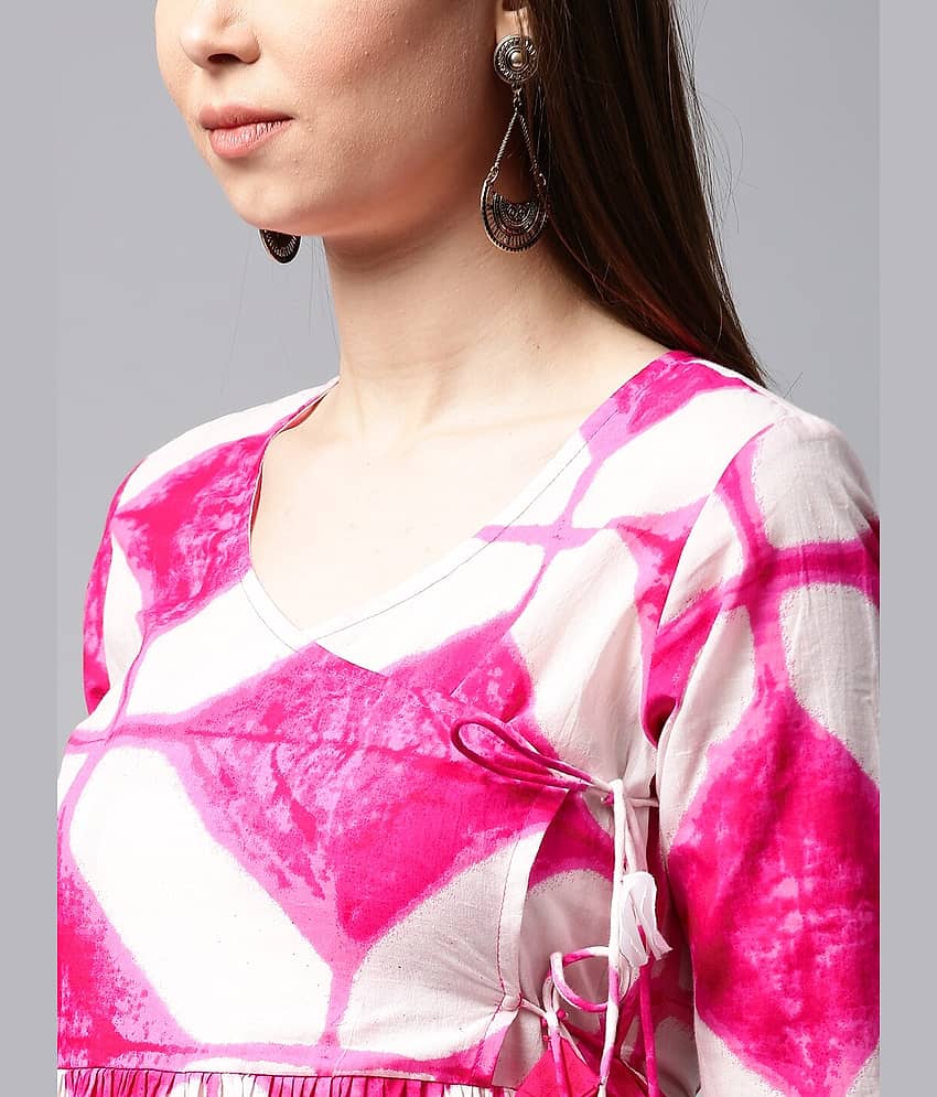 Antaran Cotton Printed Angrakha Women's Kurti - Pink ( Pack of 1 ) view 2