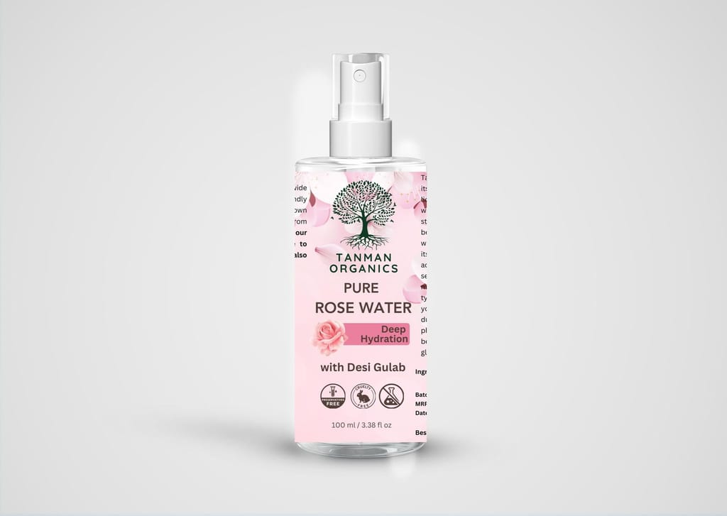 TANMAN ORGANICS Rose Water Face Mist 100ml for Dry Skin, 100% Organic Natural Toner for Glowing, Hydrated Skin and Open Pore Tightening, Unisex Toner Spray for Face for Women & Men