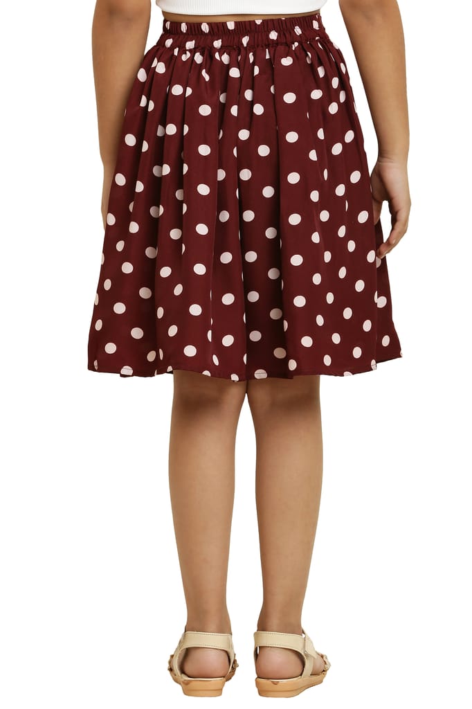 Cute Fancy Skirt Brown Dot For Girls. view 2