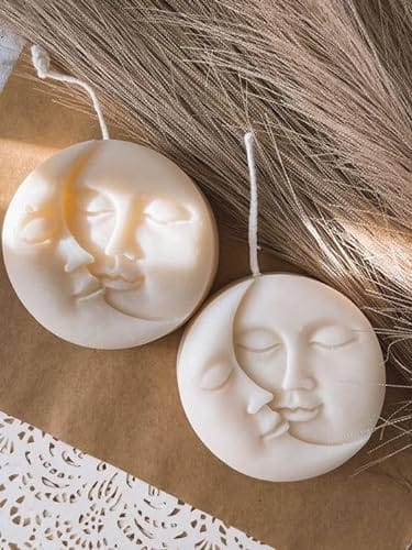 CD Craft White Sun and Moon Shaped Candles || Spell candle used for ritual by spell casters view 2