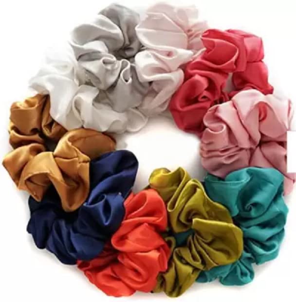 Elecsera Pure Silk Scrunchies Hair Tie Elastic Large Hair Bands Set of 12 pcs Rubber Band (Multicolor) view 2